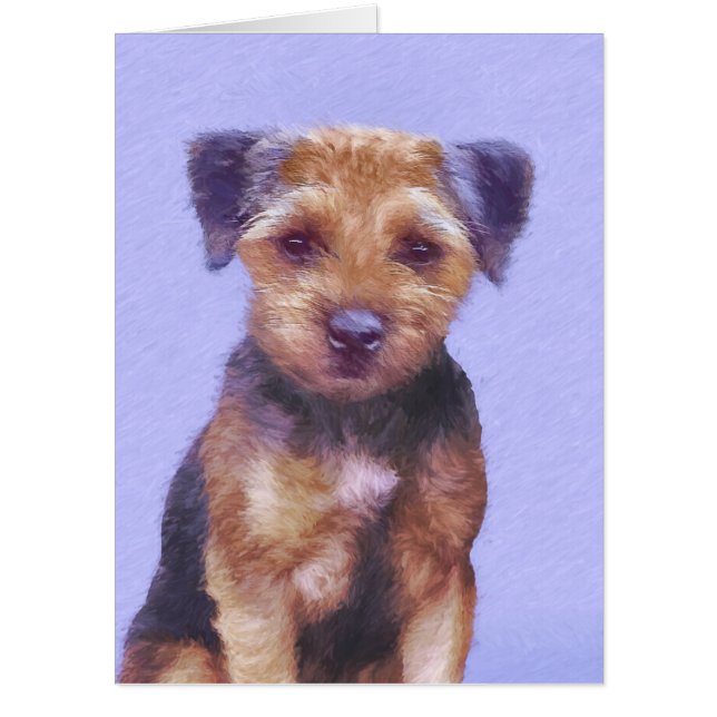 Border Terrier Painting - Cute Original Dog Art Card (Front)