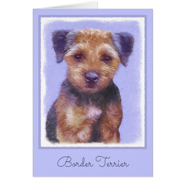Border Terrier Painting - Cute Original Dog Art Cards (Front)