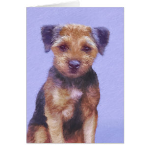 Border Terrier Painting - Cute Original Dog Art Cards