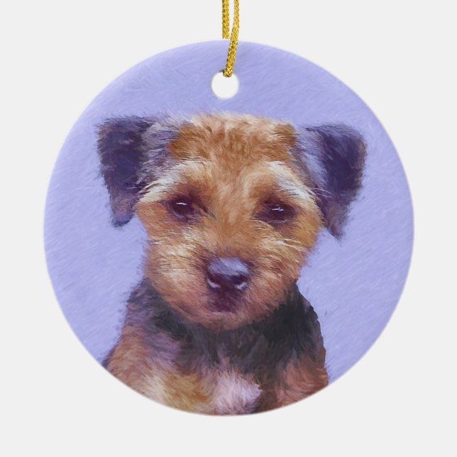 Border Terrier Painting - Cute Original Dog Art Ceramic Ornament (Front)