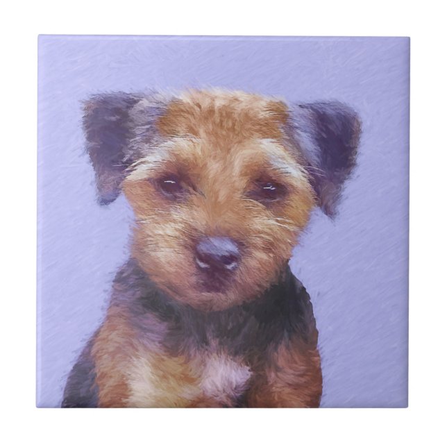 Border Terrier Painting - Cute Original Dog Art Ceramic Tile (Front)