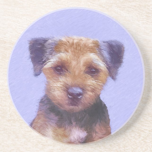 Border Terrier Painting - Cute Original Dog Art Coaster (Front)
