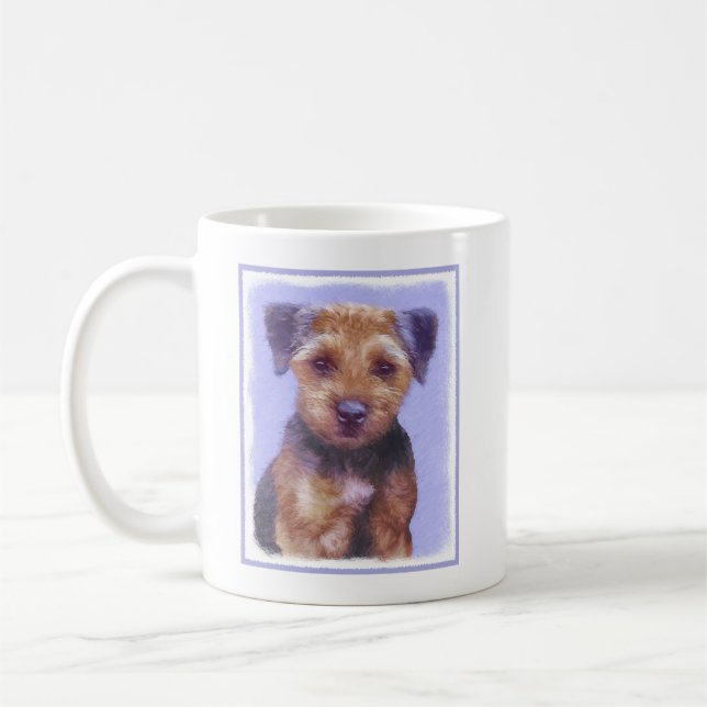 Border Terrier Painting - Cute Original Dog Art Coffee Mug (Left)