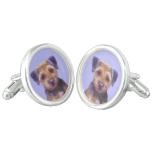 Border Terrier Painting - Cute Original Dog Art Cufflinks