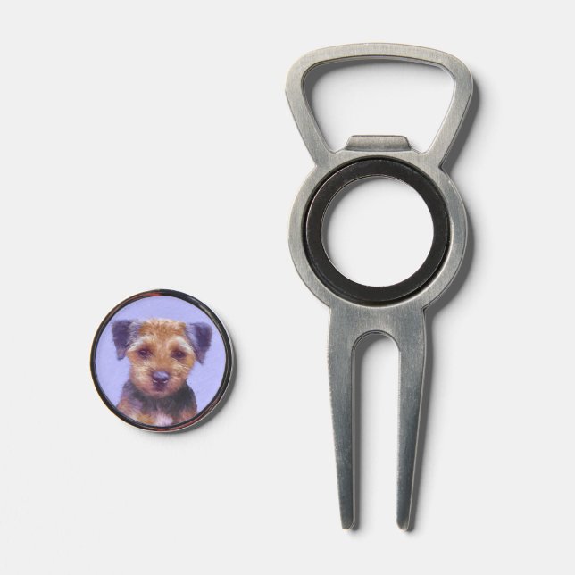 Border Terrier Painting - Cute Original Dog Art Divot Tool (Front (Open))