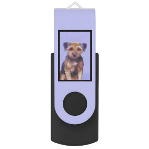 Border Terrier Painting - Cute Original Dog Art Flash Drive