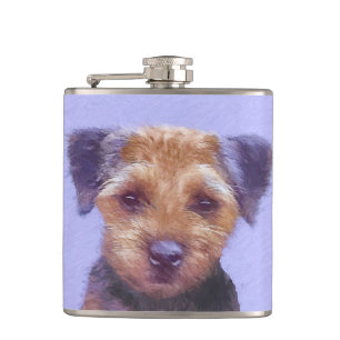 Border Terrier Painting - Cute Original Dog Art Flask