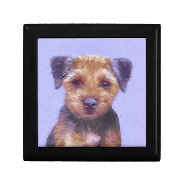 Border Terrier Painting - Cute Original Dog Art Gift Box (Front)