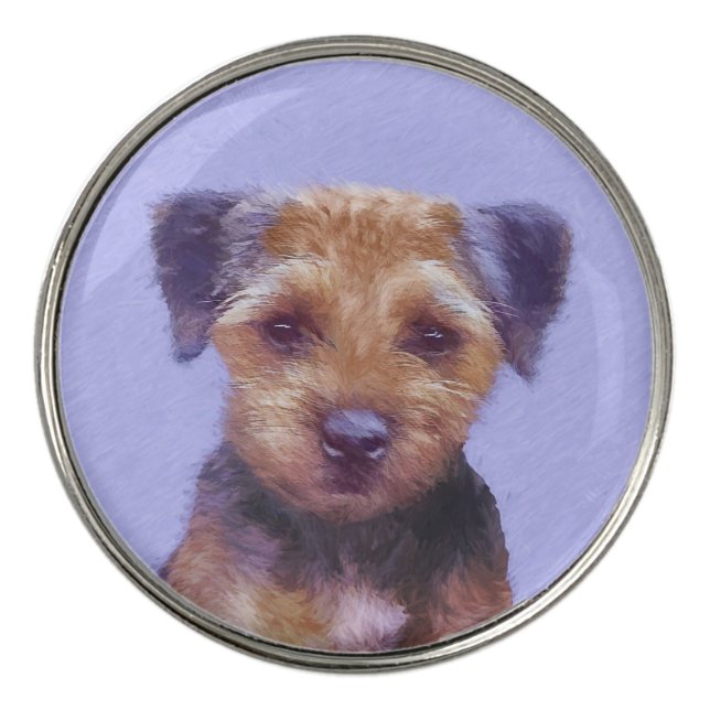 Border Terrier Painting - Cute Original Dog Art Golf Ball Marker (Front)