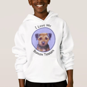 Border Terrier Painting - Cute Original Dog Art Hoodie