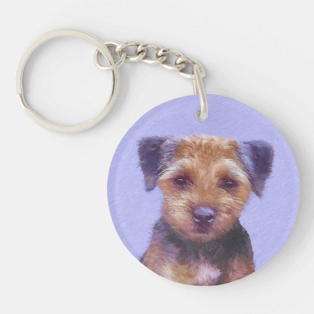 Border Terrier Painting - Cute Original Dog Art Keychain (Front)