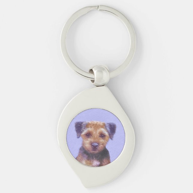 Border Terrier Painting - Cute Original Dog Art Keychain (Front)