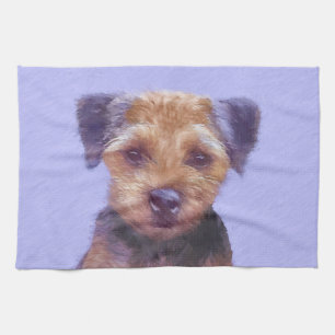 Border Terrier Painting - Cute Original Dog Art Kitchen Towel