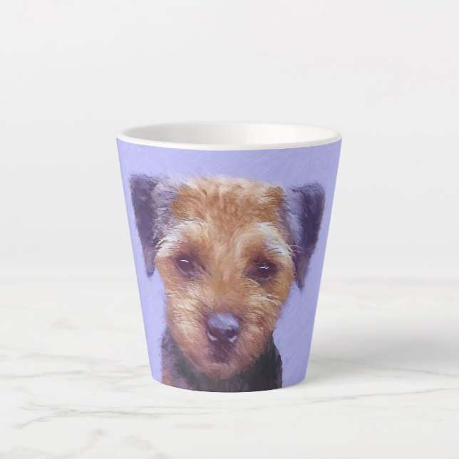 Border Terrier Painting - Cute Original Dog Art Latte Mug (Front)