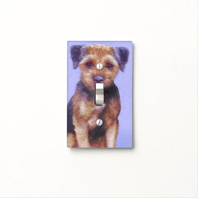 Border Terrier Painting - Cute Original Dog Art Light Switch Cover (In Situ)