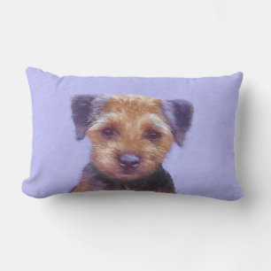 Border Terrier Painting - Cute Original Dog Art Lumbar Pillow