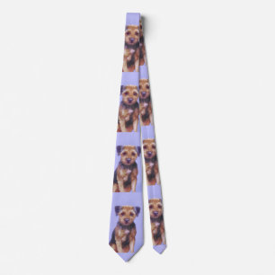 Border Terrier Painting - Cute Original Dog Art Neck Tie