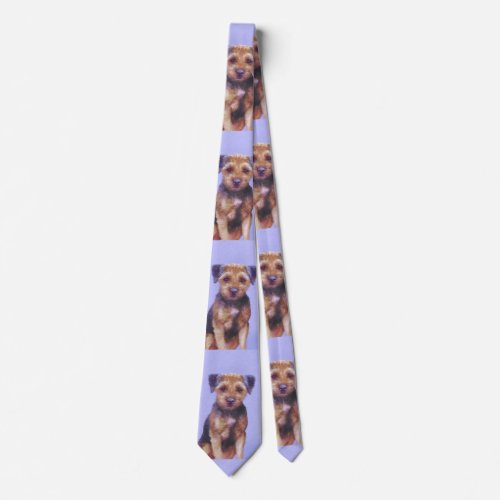 Border Terrier Painting _ Cute Original Dog Art Neck Tie