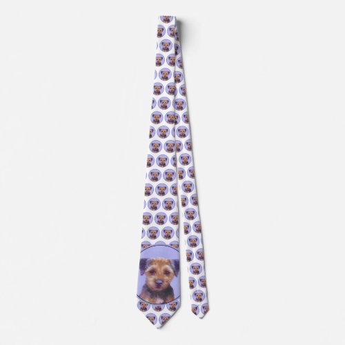 Border Terrier Painting _ Cute Original Dog Art Neck Tie