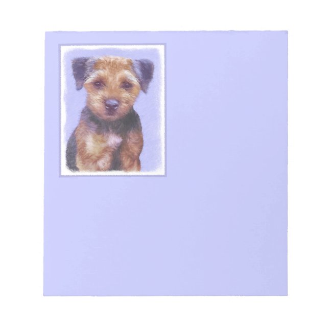 Border Terrier Painting - Cute Original Dog Art Notepad (Front)