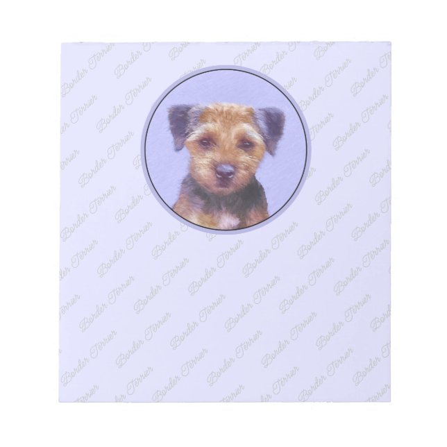 Border Terrier Painting - Cute Original Dog Art Notepad (Front)