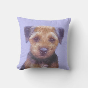 Border Terrier Painting - Cute Original Dog Art Outdoor Pillow