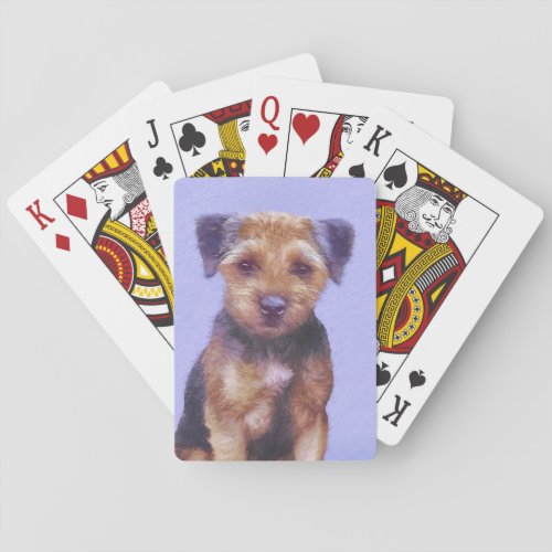 Border Terrier Painting _ Cute Original Dog Art Playing Cards