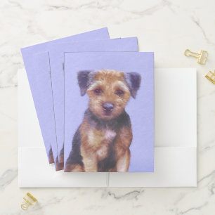 Border Terrier Painting - Cute Original Dog Art Pocket Folder