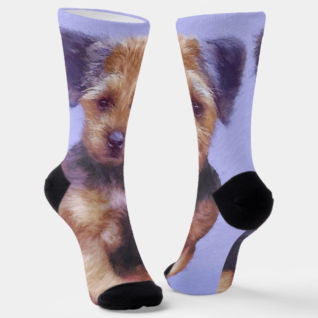 Border Terrier Painting - Cute Original Dog Art Socks (Angled)