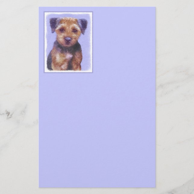 Border Terrier Painting - Cute Original Dog Art Stationery (Front)