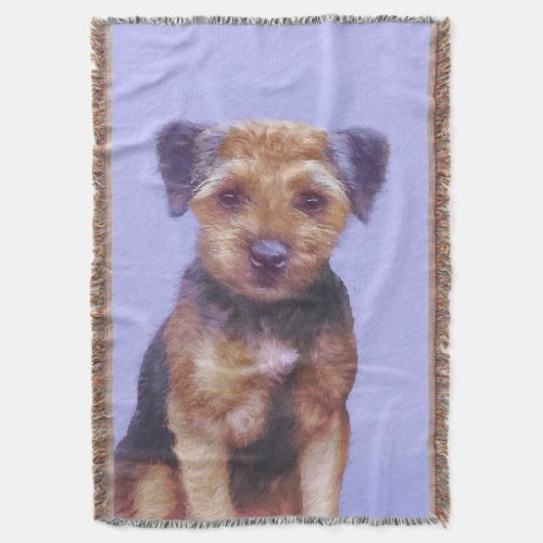 Border Terrier Painting _ Cute Original Dog Art Throw Blanket