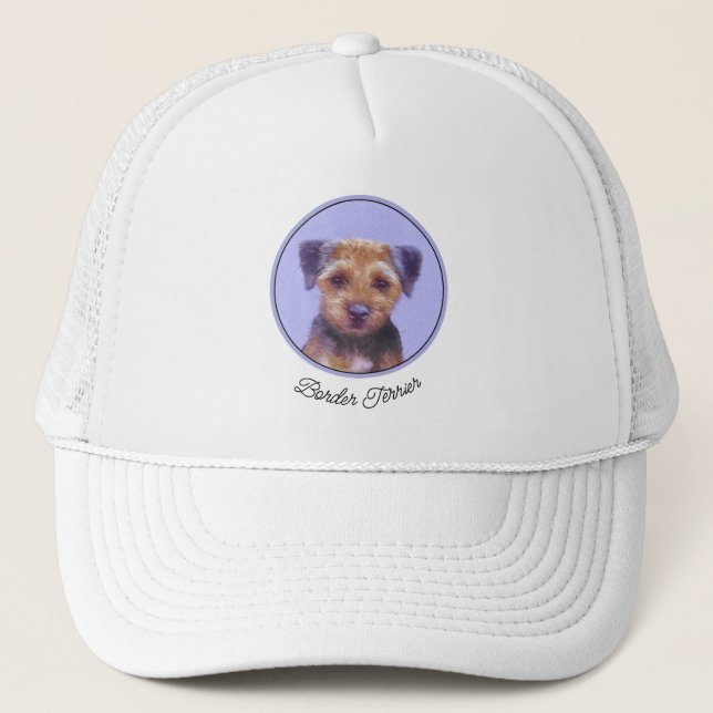Border Terrier Painting - Cute Original Dog Art Trucker Hat (Front)