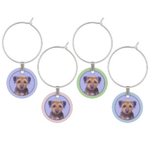 Border Terrier Painting - Cute Original Dog Art Wine Charm