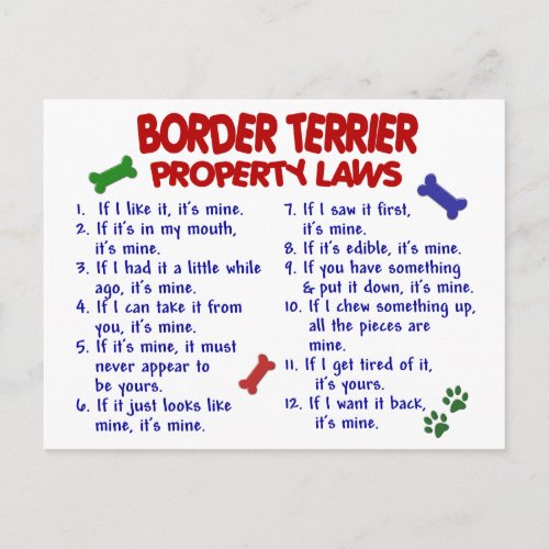 BORDER TERRIER Property Laws 2 Postcard