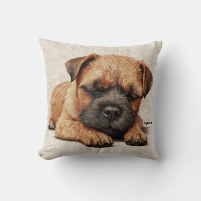Border Terrier Puppy Dog Breed Cute Sleeping Art  Throw Pillow (Front)
