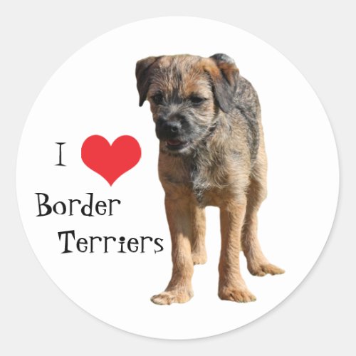 Border Terrier puppy dog I love heart stickers