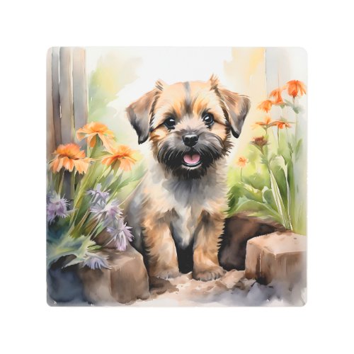 Border Terrier Puppy in Garden Ink Metal Print