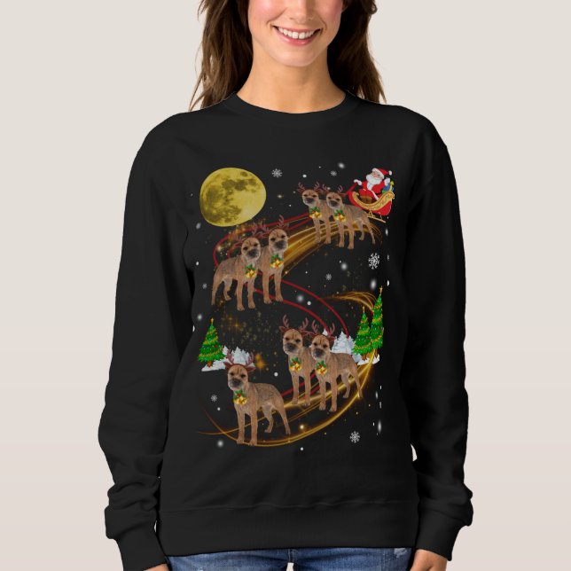 Border Terrier Reindeer Christmas Dog Riding Santa Sweatshirt (Front)
