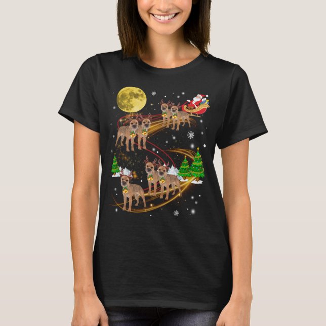 Border Terrier Reindeer Christmas Dog Riding Santa T-Shirt (Front)
