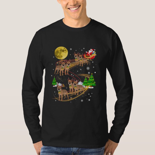 Border Terrier Reindeer Christmas Dog Riding T-Shirt (Front)