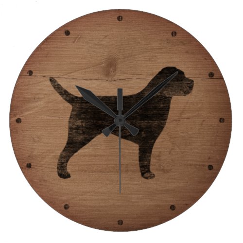 Border Terrier Silhouette Rustic Style Large Clock
