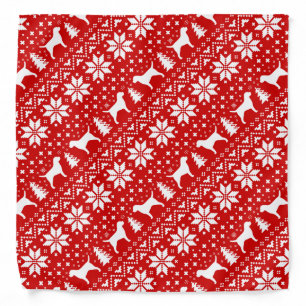 Border Terrier Silhouettes Christmas Pattern Red Bandana