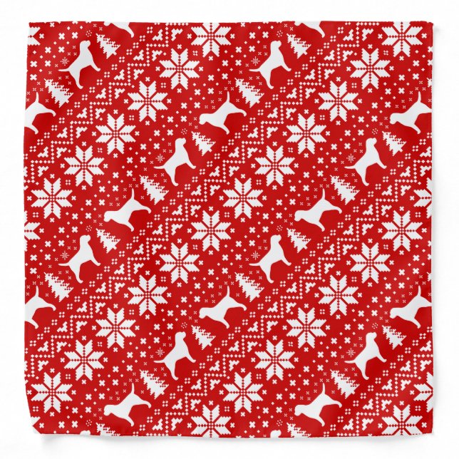 Border Terrier Silhouettes Christmas Pattern Red Bandana (Front)
