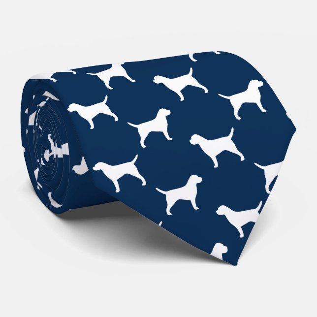 Border Terrier Silhouettes Pattern Dog Lover Neck Tie (Rolled)