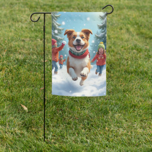 Border Terrier Snowball Fight Christmas Painting Garden Flag