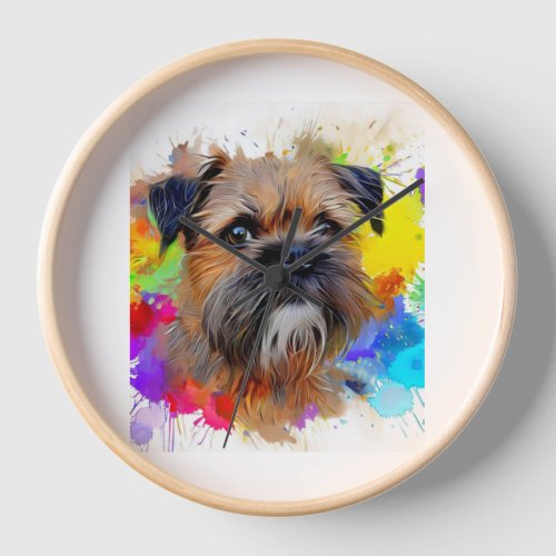 Border Terrier Splash Art   Clock