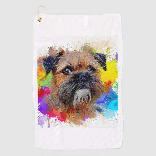 Border Terrier Splash Art   Golf Towel