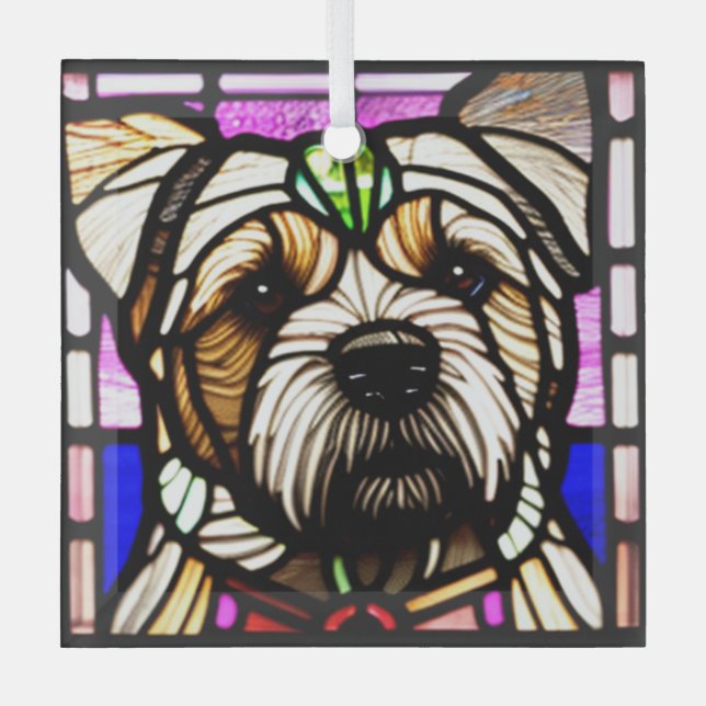 Border Terrier "Stained Glass" Glass Ornament (Front)