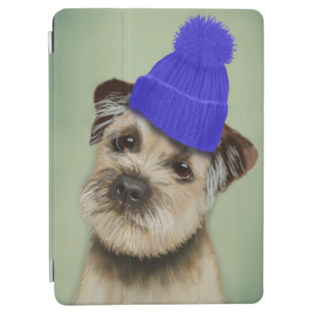 Border Terrier with Blue Bobble Hat iPad Air Cover (Front)