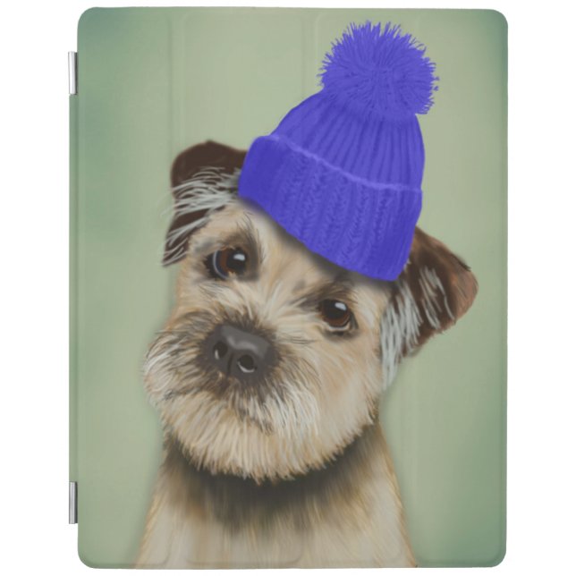 Border Terrier with Blue Bobble Hat iPad Air Cover (Front)